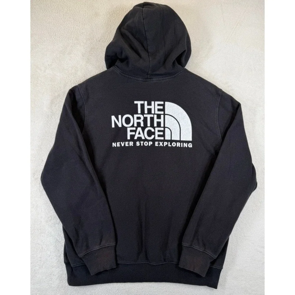 The North Face Hoodie Mens Large Black Pullover Logo Fleece Sweatshirt Graphic